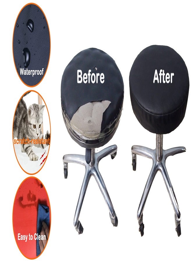 Sigmat 2 Pack Waterproof PU Bar Stool Cover Anti-Slip Round Seat Cover 16.5 Inch Black - Image 5
